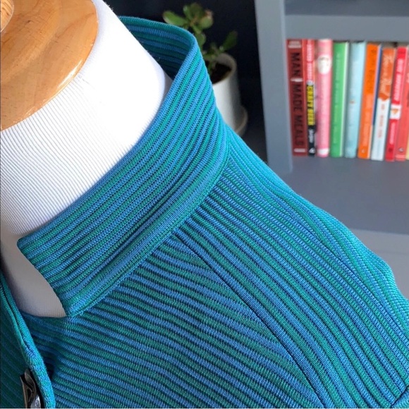 Designer MISOOK Striped Green and Blue Jacket with Decorative Buttons - Picture 9 of 11